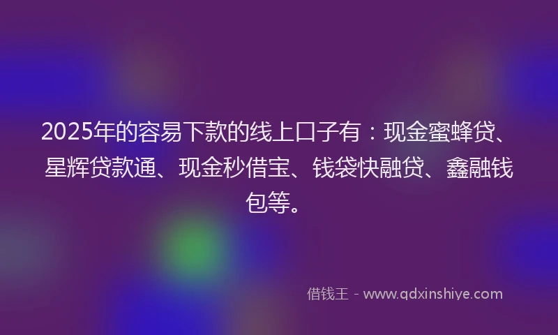 2025年的容易下款的线上口子有：现金蜜蜂贷、星辉贷款通、现金秒借宝、钱袋快融贷、鑫融钱包等。