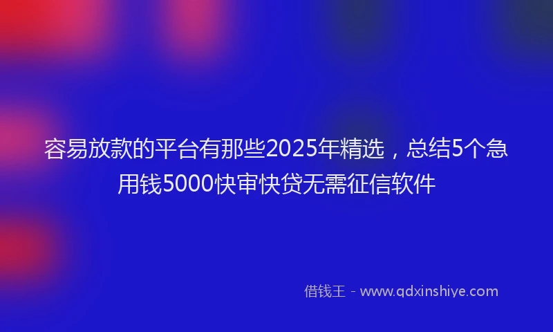 容易放款的平台有那些2025年精选，总结5个急用钱5000快审快贷无需征信软件