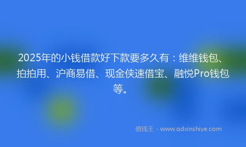 2025年的小钱借款好下款要多久有：维维钱包、拍拍用、沪商易借、现金侠速借宝、融悦Pro钱包等。