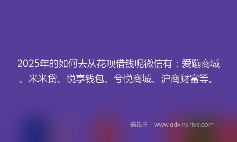 2025年的如何去从花呗借钱呢微信有：爱蹦商城、米米贷、悦享钱包、兮悦商城、沪商财富等。