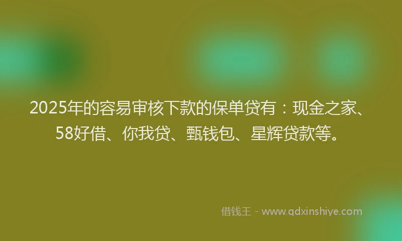 2025年的容易审核下款的保单贷有：现金之家、58好借、你我贷、甄钱包、星辉贷款等。