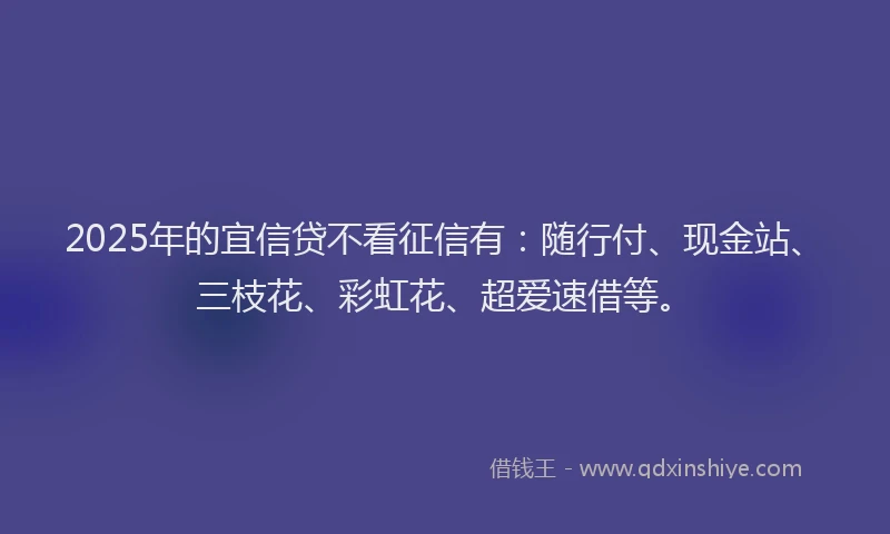2025年的宜信贷不看征信有：随行付、现金站、三枝花、彩虹花、超爱速借等。