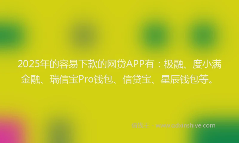 2025年的容易下款的网贷APP有：极融、度小满金融、瑞信宝Pro钱包、信贷宝、星辰钱包等。