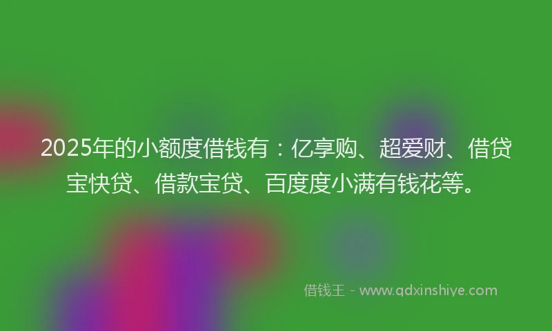 2025年的小额度借钱有:亿享购、超爱财、借贷宝快贷、借款宝贷、百度度小满有钱花等。