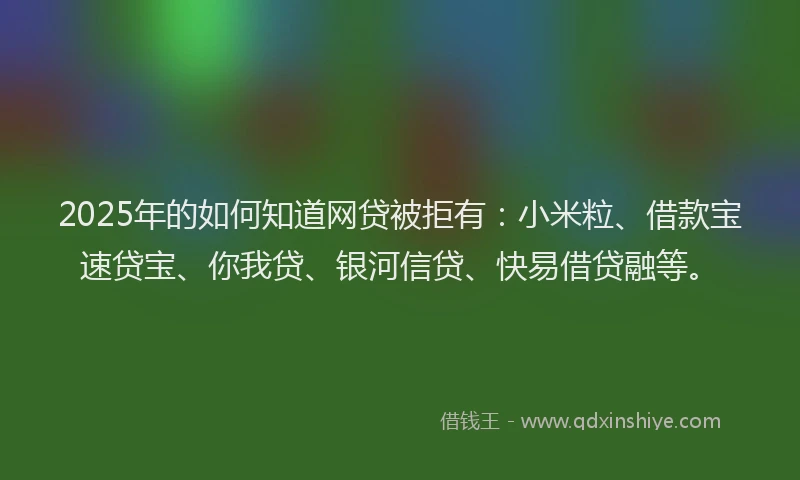 2025年的如何知道网贷被拒有：小米粒、借款宝速贷宝、你我贷、银河信贷、快易借贷融等。