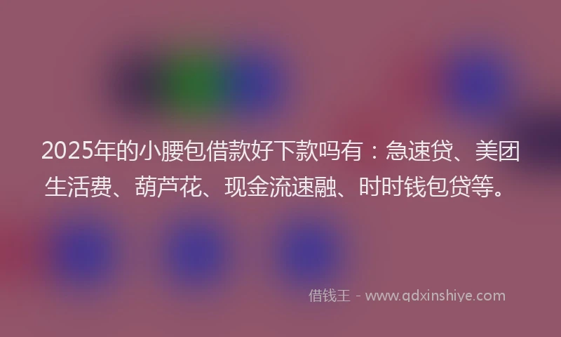 2025年的小腰包借款好下款吗有：急速贷、美团生活费、葫芦花、现金流速融、时时钱包贷等。