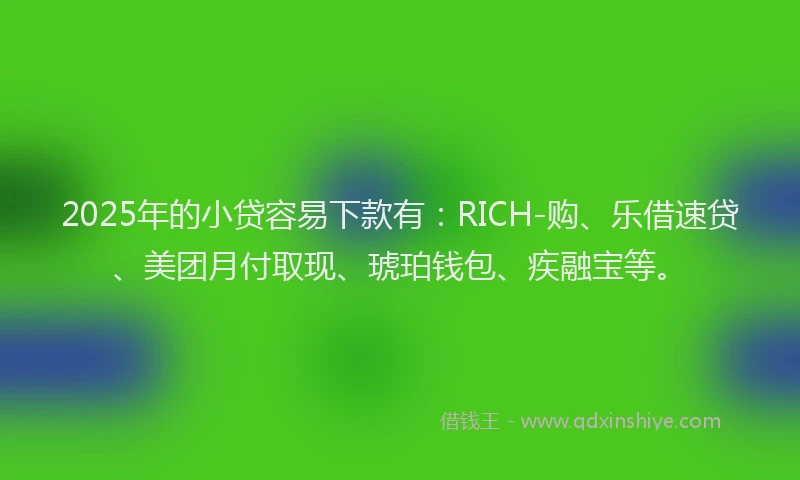 2025年的小贷容易下款有：RICH-购、乐借速贷、美团月付取现、琥珀钱包、疾融宝等。