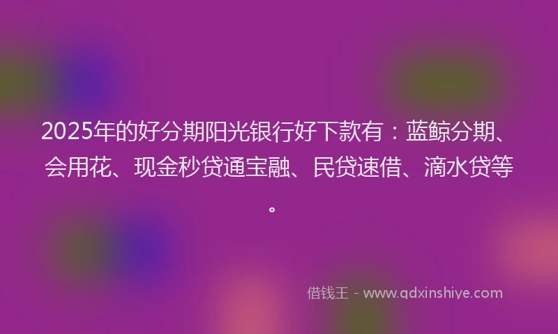 2025年的好分期阳光银行好下款有：蓝鲸分期、会用花、现金秒贷通宝融、民贷速借、滴水贷等。