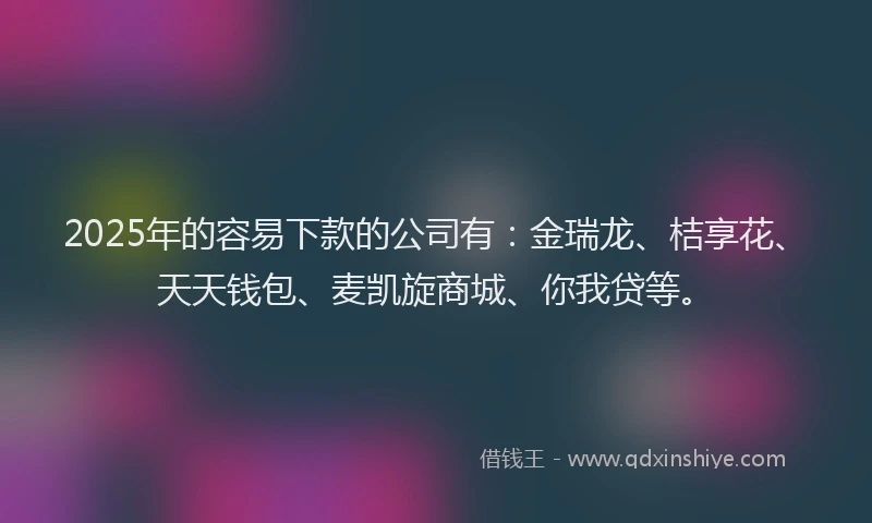 2025年的容易下款的公司有：金瑞龙、桔享花、天天钱包、麦凯旋商城、你我贷等。