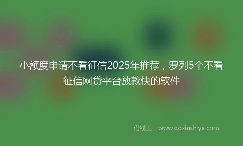 小额度申请不看征信2025年推荐，罗列5个不看征信网贷平台放款快的软件