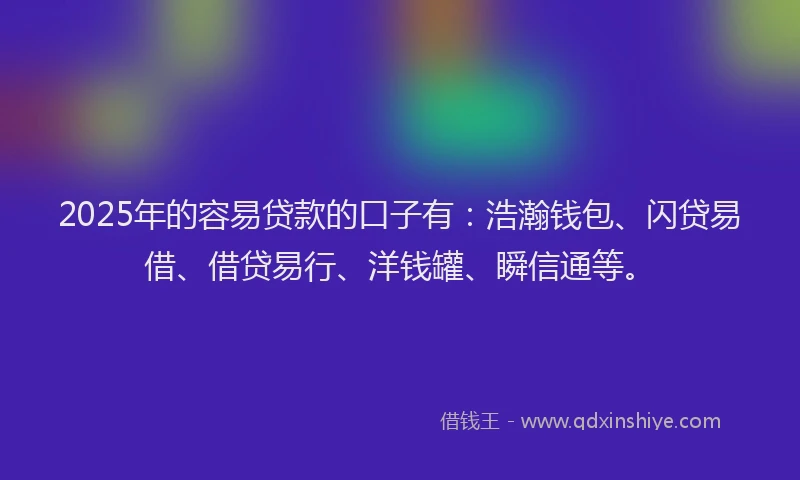2025年的容易贷款的口子有：浩瀚钱包、闪贷易借、借贷易行、洋钱罐、瞬信通等。