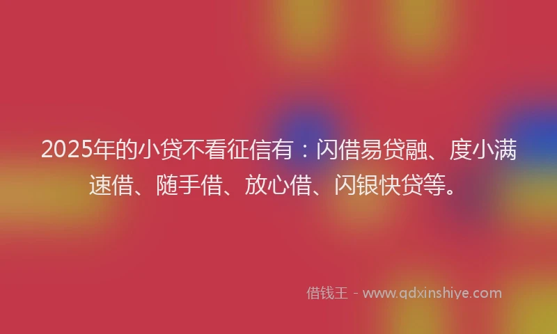 2025年的小贷不看征信有：闪借易贷融、度小满速借、随手借、放心借、闪银快贷等。