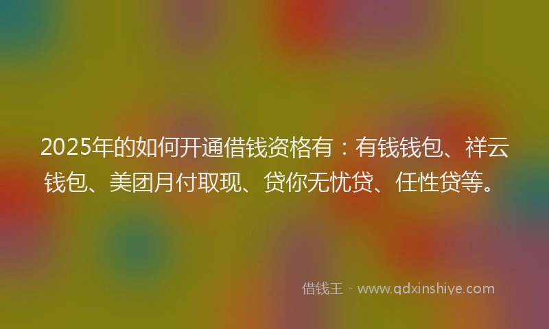2025年的如何开通借钱资格有：有钱钱包、祥云钱包、美团月付取现、贷你无忧贷、任性贷等。
