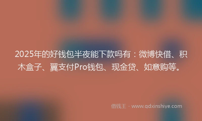2025年的好钱包半夜能下款吗有：微博快借、积木盒子、翼支付Pro钱包、现金贷、如意购等。