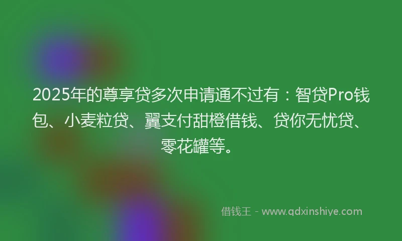 2025年的尊享贷多次申请通不过有：智贷Pro钱包、小麦粒贷、翼支付甜橙借钱、贷你无忧贷、零花罐等。