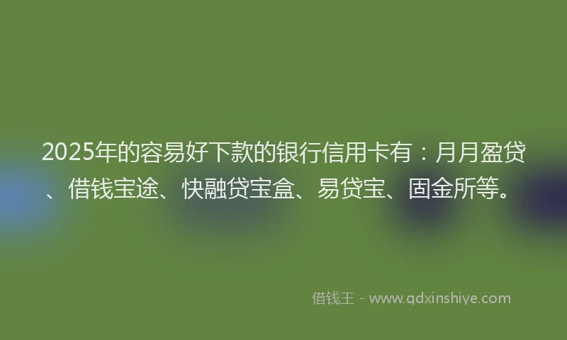 2025年的容易好下款的银行信用卡有：月月盈贷、借钱宝途、快融贷宝盒、易贷宝、固金所等。