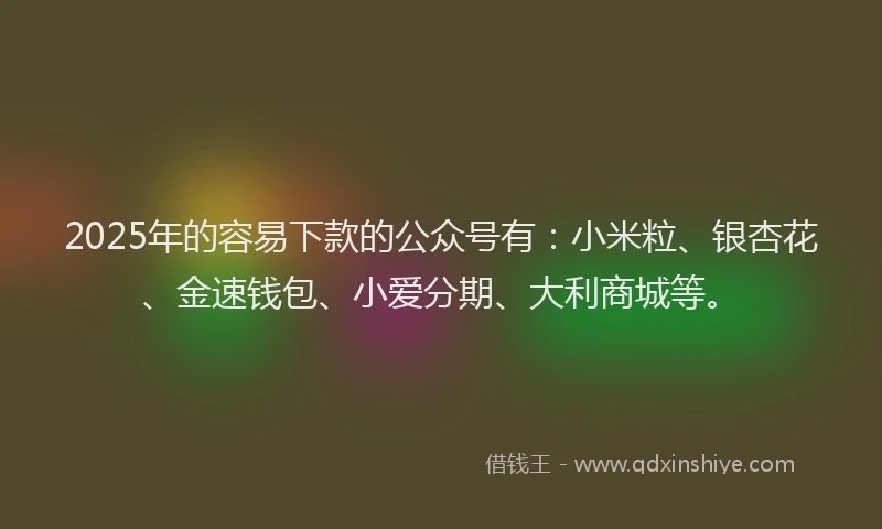2025年的容易下款的公众号有:小米粒、银杏花、金速钱包、小爱分期、大利商城等。