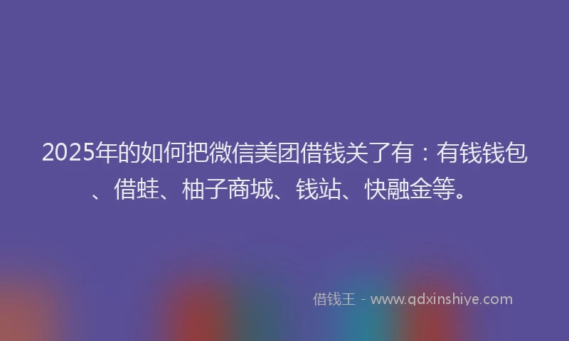 2025年的如何把微信美团借钱关了有：有钱钱包、借蛙、柚子商城、钱站、快融金等。