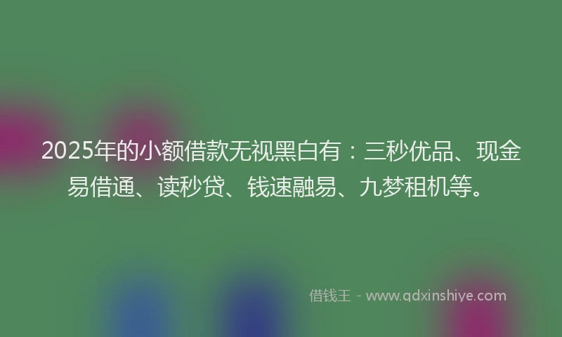 2025年的小额借款无视黑白有：三秒优品、现金易借通、读秒贷、钱速融易、九梦租机等。
