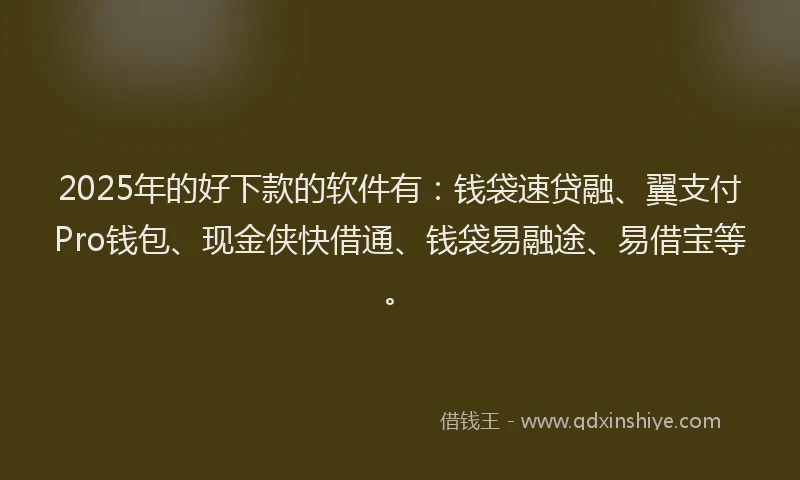 2025年的好下款的软件有：钱袋速贷融、翼支付Pro钱包、现金侠快借通、钱袋易融途、易借宝等。