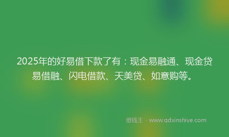 2025年的好易借下款了有：现金易融通、现金贷易借融、闪电借款、天美贷、如意购等。