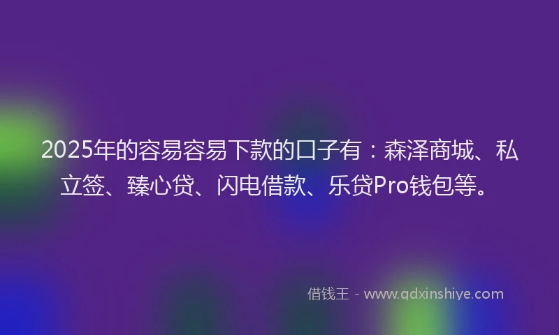 2025年的容易容易下款的口子有：森泽商城、私立签、臻心贷、闪电借款、乐贷Pro钱包等。