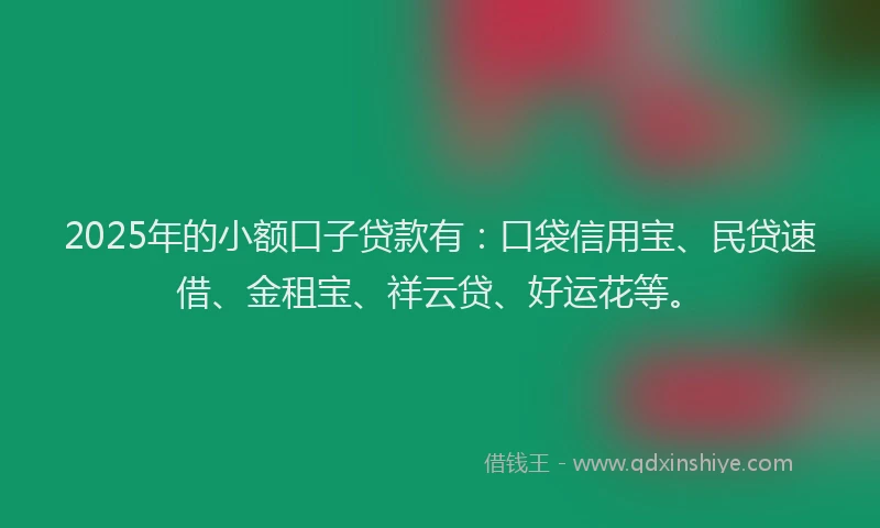 2025年的小额口子贷款有：口袋信用宝、民贷速借、金租宝、祥云贷、好运花等。