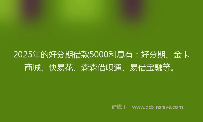 2025年的好分期借款5000利息有：好分期、金卡商城、快易花、森森借呗通、易借宝融等。
