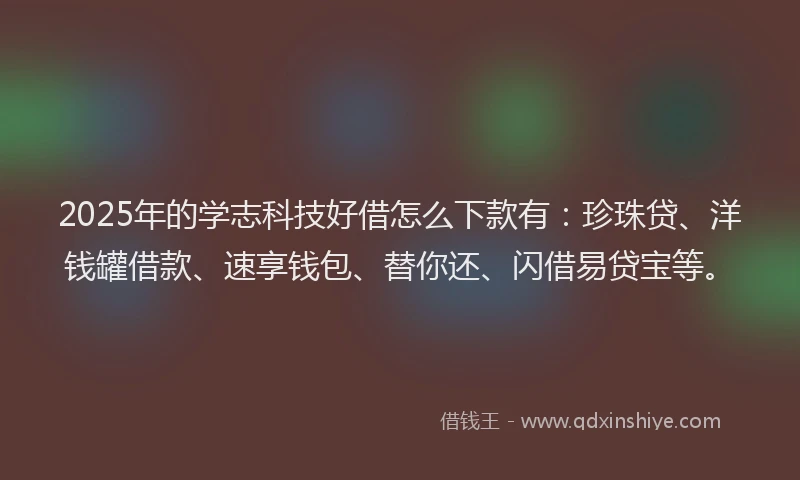 2025年的学志科技好借怎么下款有：珍珠贷、洋钱罐借款、速享钱包、替你还、闪借易贷宝等。