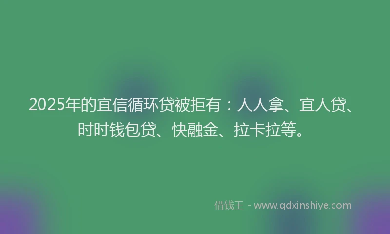 2025年的宜信循环贷被拒有：人人拿、宜人贷、时时钱包贷、快融金、拉卡拉等。
