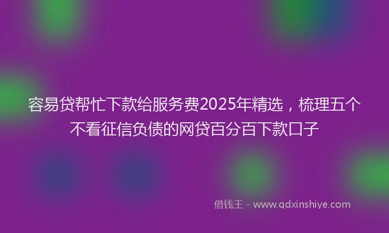 容易贷帮忙下款给服务费2025年精选，梳理五个不看征信负债的网贷百分百下款口子