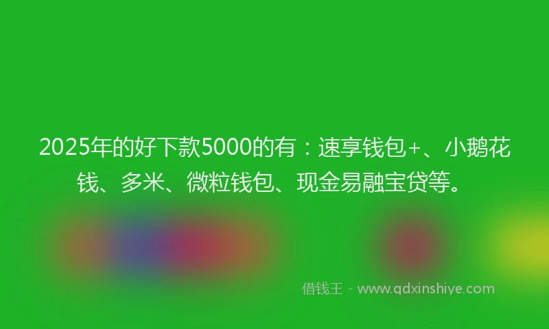 2025年的好下款5000的有：速享钱包+、小鹅花钱、多米、微粒钱包、现金易融宝贷等。
