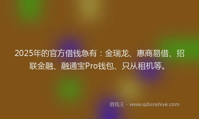 2025年的官方借钱急有：金瑞龙、惠商易借、招联金融、融通宝Pro钱包、只从租机等。