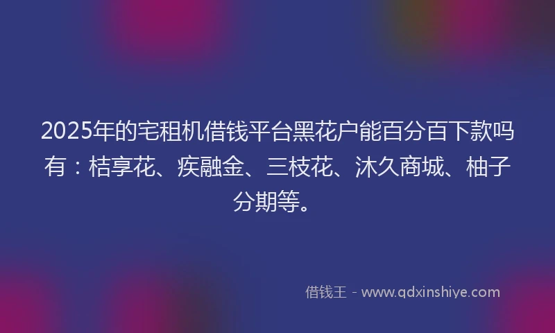 2025年的宅租机借钱平台黑花户能百分百下款吗有：桔享花、疾融金、三枝花、沐久商城、柚子分期等。