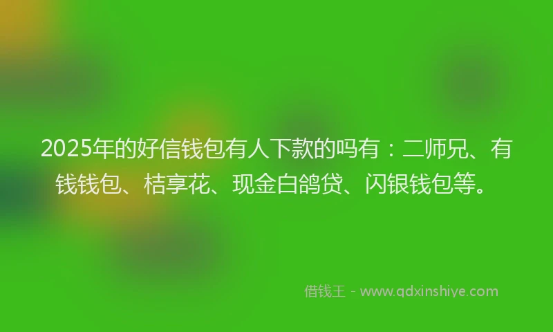 2025年的好信钱包有人下款的吗有：二师兄、有钱钱包、桔享花、现金白鸽贷、闪银钱包等。