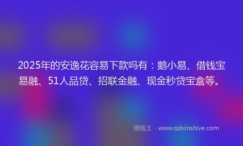 2025年的安逸花容易下款吗有：鹅小易、借钱宝易融、51人品贷、招联金融、现金秒贷宝盒等。