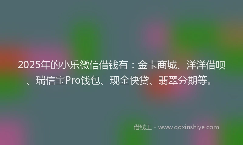 2025年的小乐微信借钱有：金卡商城、洋洋借呗、瑞信宝Pro钱包、现金快贷、翡翠分期等。