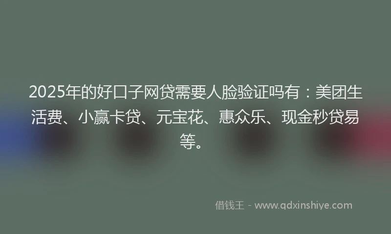 2025年的好口子网贷需要人脸验证吗有：美团生活费、小赢卡贷、元宝花、惠众乐、现金秒贷易等。