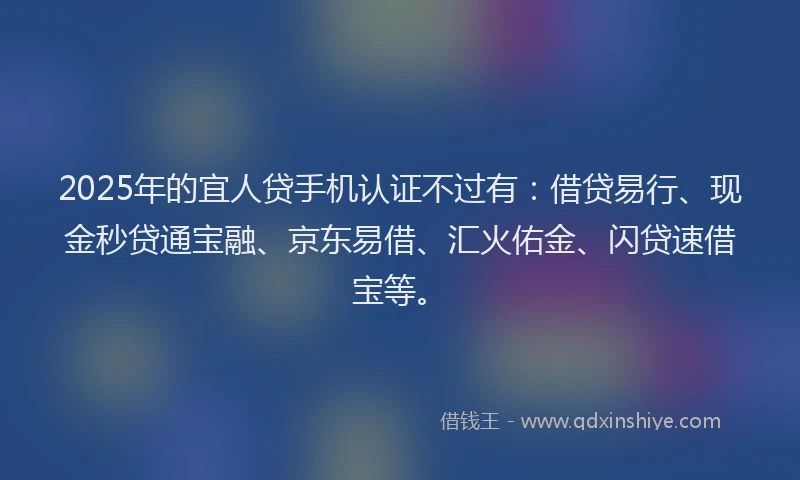 2025年的宜人贷手机认证不过有：借贷易行、现金秒贷通宝融、京东易借、汇火佑金、闪贷速借宝等。