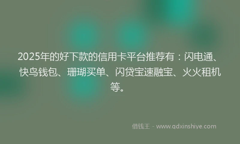 2025年的好下款的信用卡平台推荐有：闪电通、快鸟钱包、珊瑚买单、闪贷宝速融宝、火火租机等。