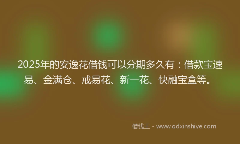 2025年的安逸花借钱可以分期多久有：借款宝速易、金满仓、戒易花、新一花、快融宝盒等。
