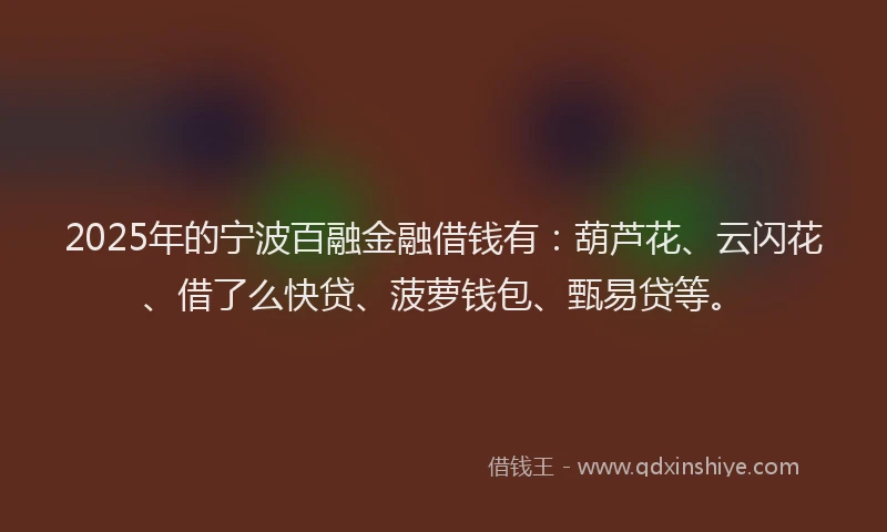 2025年的宁波百融金融借钱有：葫芦花、云闪花、借了么快贷、菠萝钱包、甄易贷等。