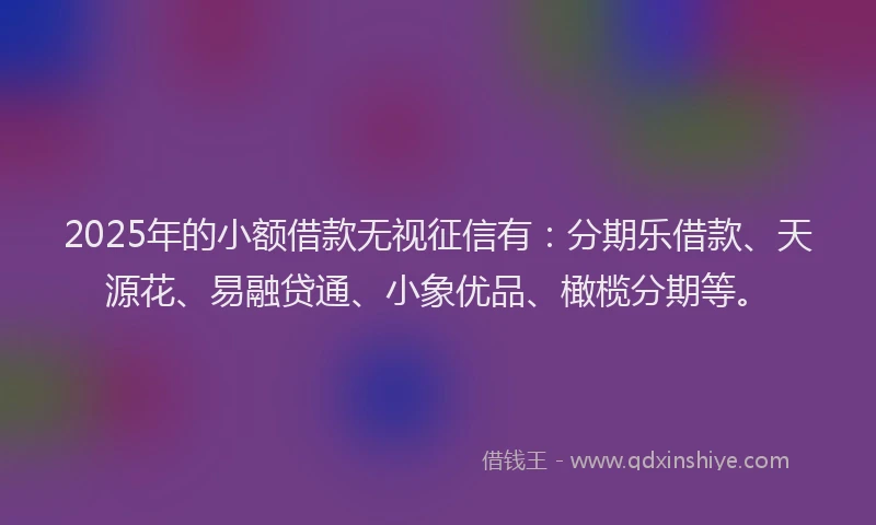 2025年的小额借款无视征信有：分期乐借款、天源花、易融贷通、小象优品、橄榄分期等。