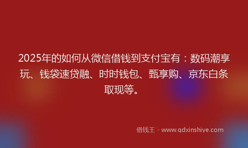 2025年的如何从微信借钱到支付宝有：数码潮享玩、钱袋速贷融、时时钱包、甄享购、京东白条取现等。
