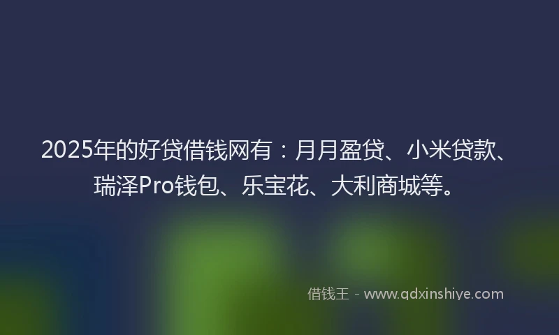 2025年的好贷借钱网有：月月盈贷、小米贷款、瑞泽Pro钱包、乐宝花、大利商城等。