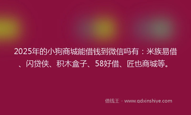 2025年的小狗商城能借钱到微信吗有：米族易借、闪贷侠、积木盒子、58好借、匠也商城等。