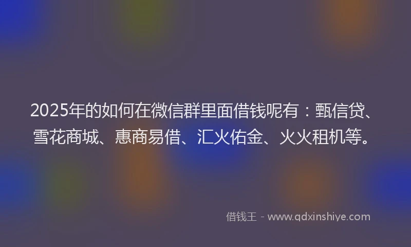 2025年的如何在微信群里面借钱呢有：甄信贷、雪花商城、惠商易借、汇火佑金、火火租机等。