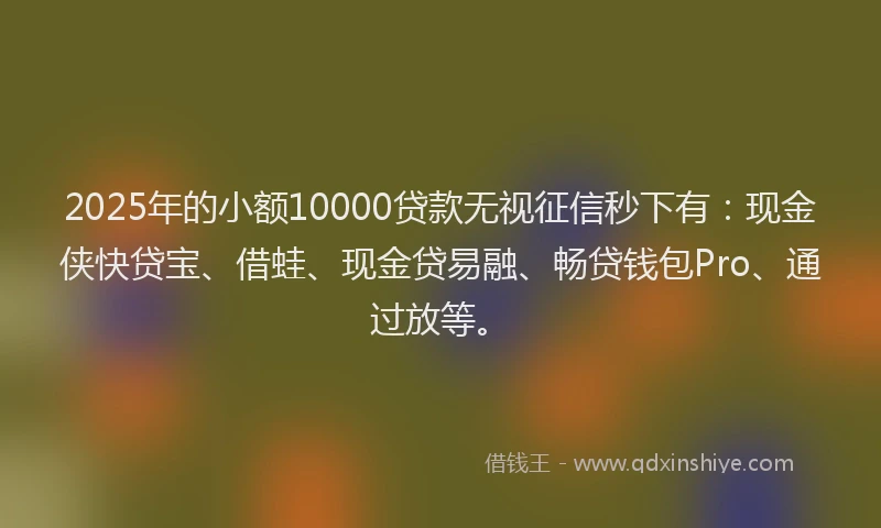 2025年的小额10000贷款无视征信秒下有：现金侠快贷宝、借蛙、现金贷易融、畅贷钱包Pro、通过放等。