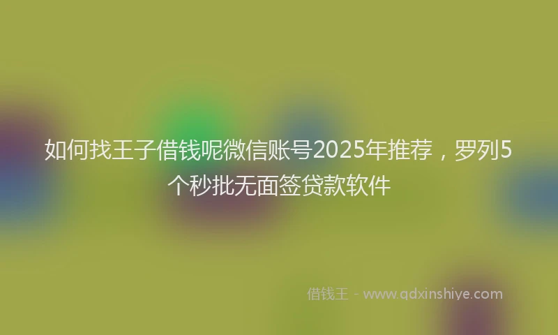 如何找王子借钱呢微信账号2025年推荐，罗列5个秒批无面签贷款软件