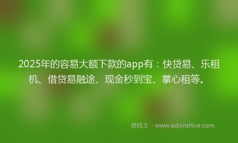 2025年的容易大额下款的app有：快贷易、乐租机、借贷易融途、现金秒到宝、掌心租等。